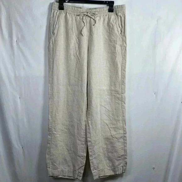 Talbots 100% Linen Wide Leg, Beige Size 8 Coastal, Lagenlook Pants. - Picture 1 of 10